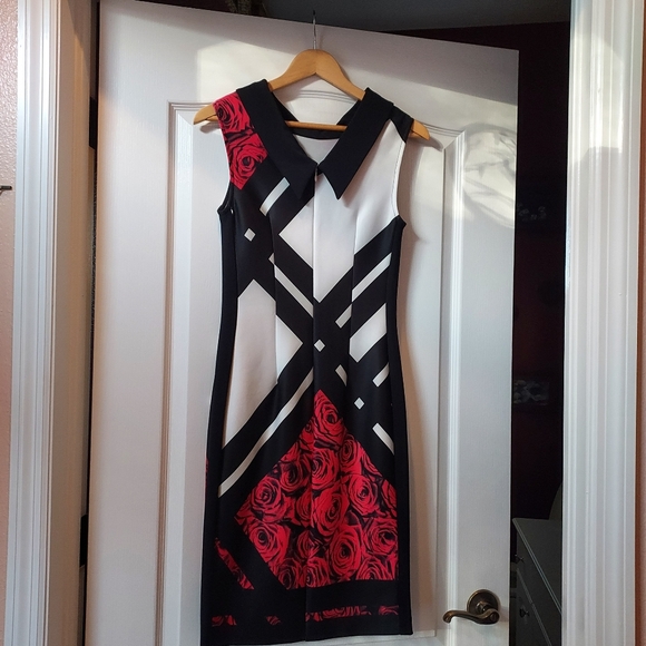 Women's Black, White and Red Joseph Ribkoff Size 8 Dress - Picture 4 of 7